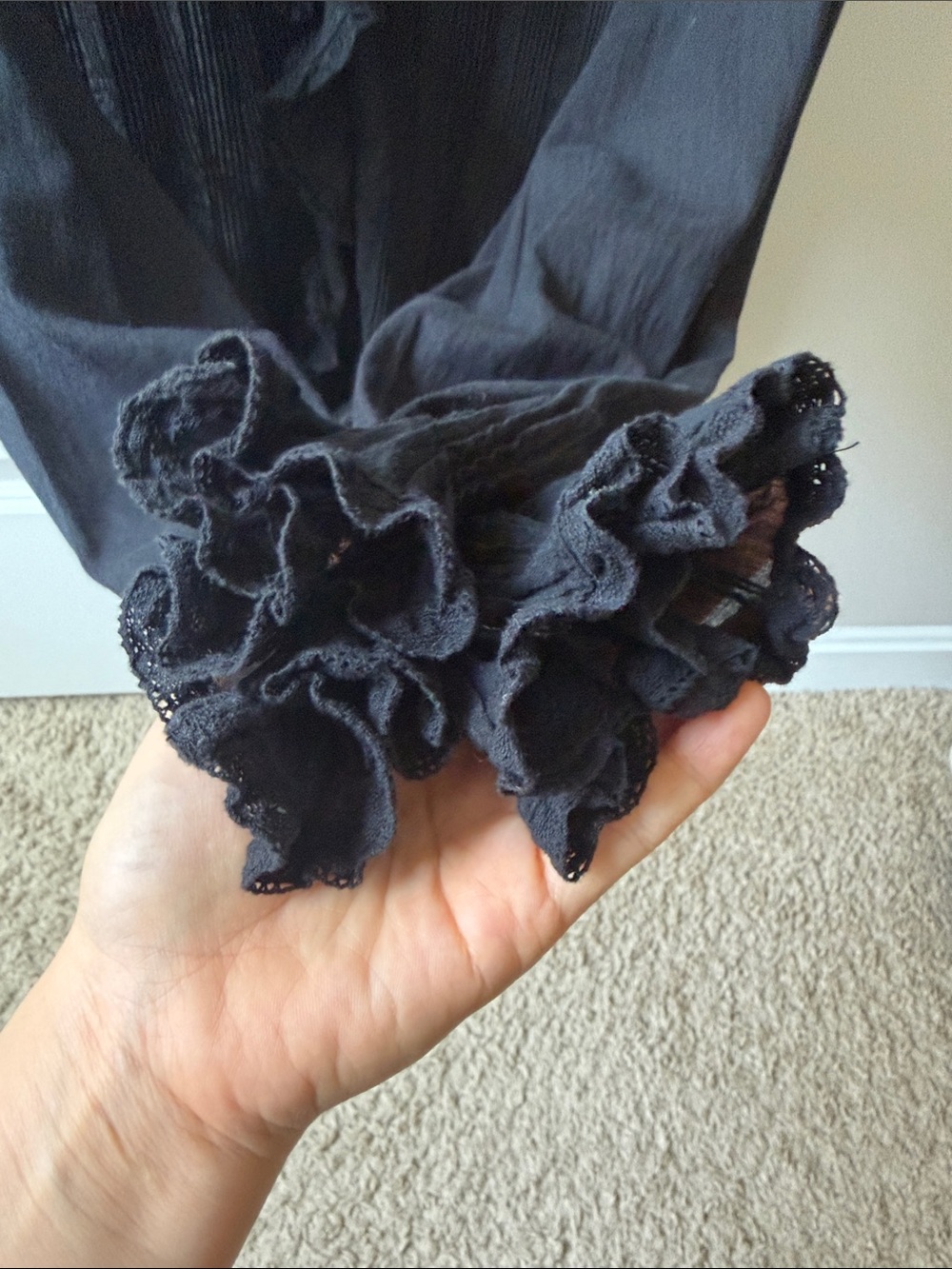 Doen Black Ruffle-Front Pintuck Blouse - Picture 5 of 8